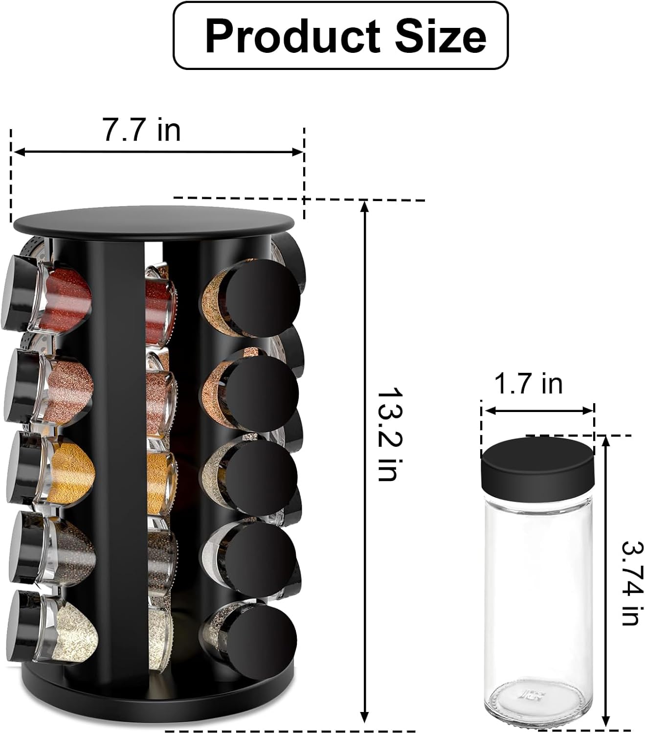 PUPPYCUTE Rotating Spice Rack Organizer with Jars (20Pcs)