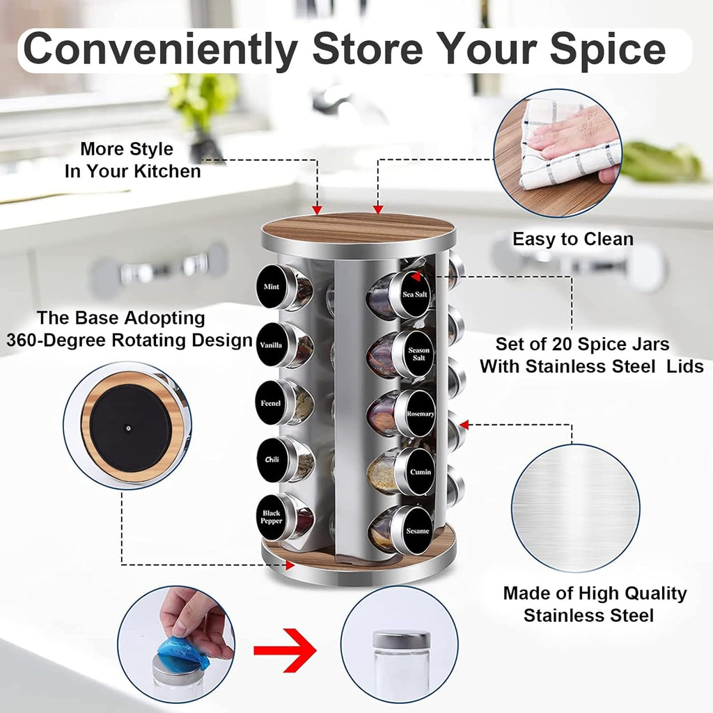 PUPPYCUTE Rotating Spice Rack Organizer with Jars (20Pcs)
