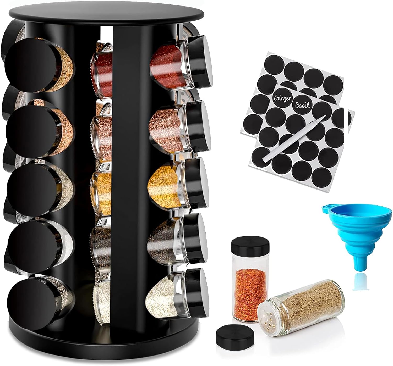 PUPPYCUTE Rotating Spice Rack Organizer with Jars (20Pcs)