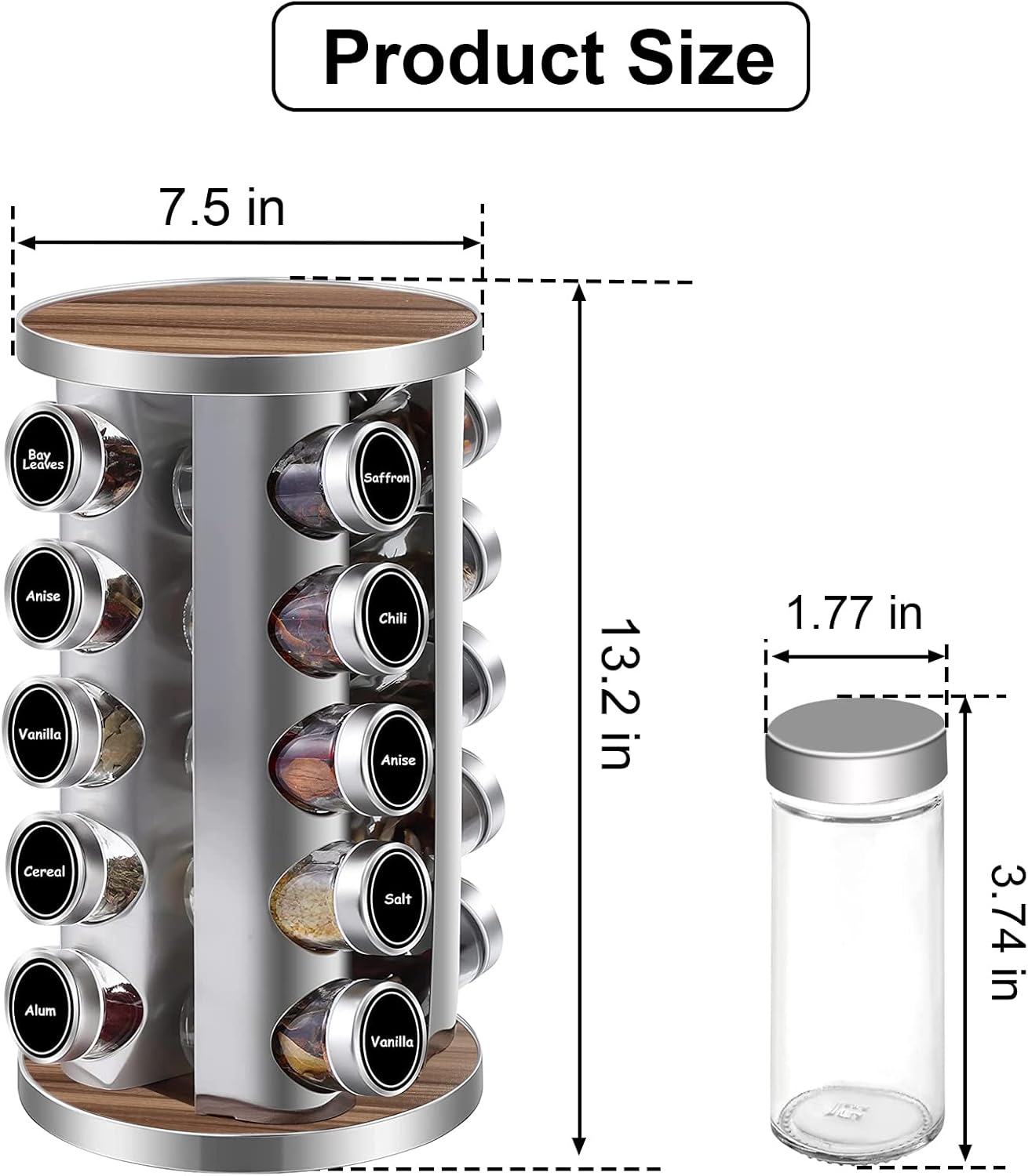 PUPPYCUTE Rotating Spice Rack Organizer with Jars (20Pcs)