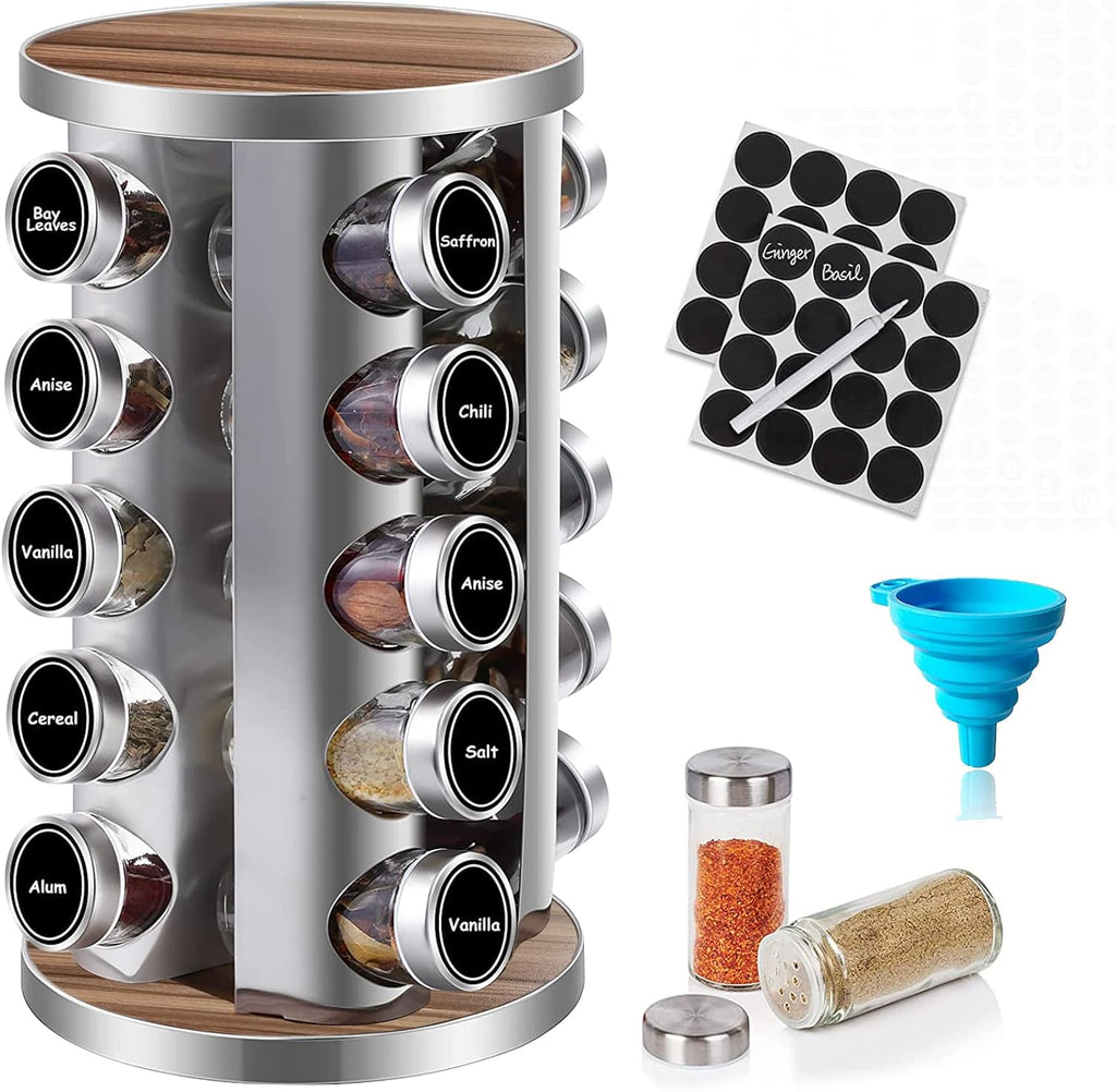 PUPPYCUTE Rotating Spice Rack Organizer with Jars (20Pcs)