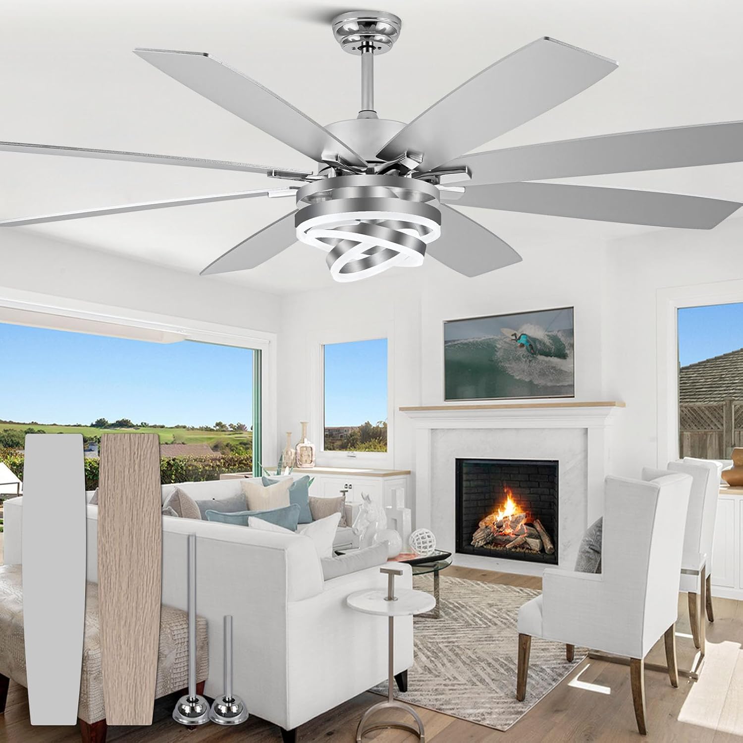 72 Inch Ceiling Fans with Lights, Dual Finish