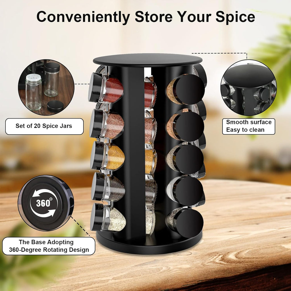 PUPPYCUTE Rotating Spice Rack Organizer with Jars (20Pcs)