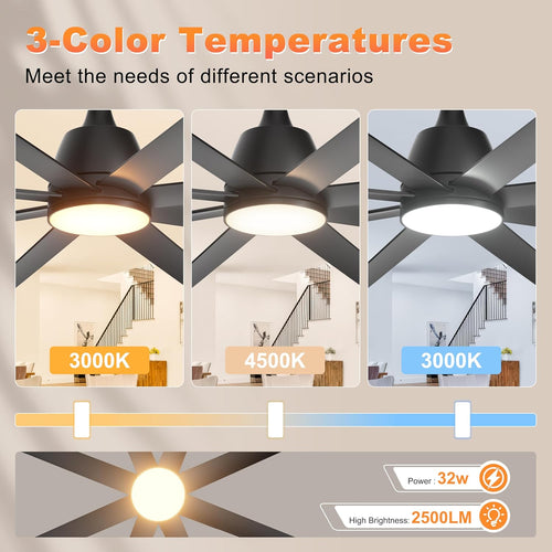 96 Inch Industrial Ceiling Fans with Lights, Large Outdoor Ceiling Fan with Remote/APP Control
